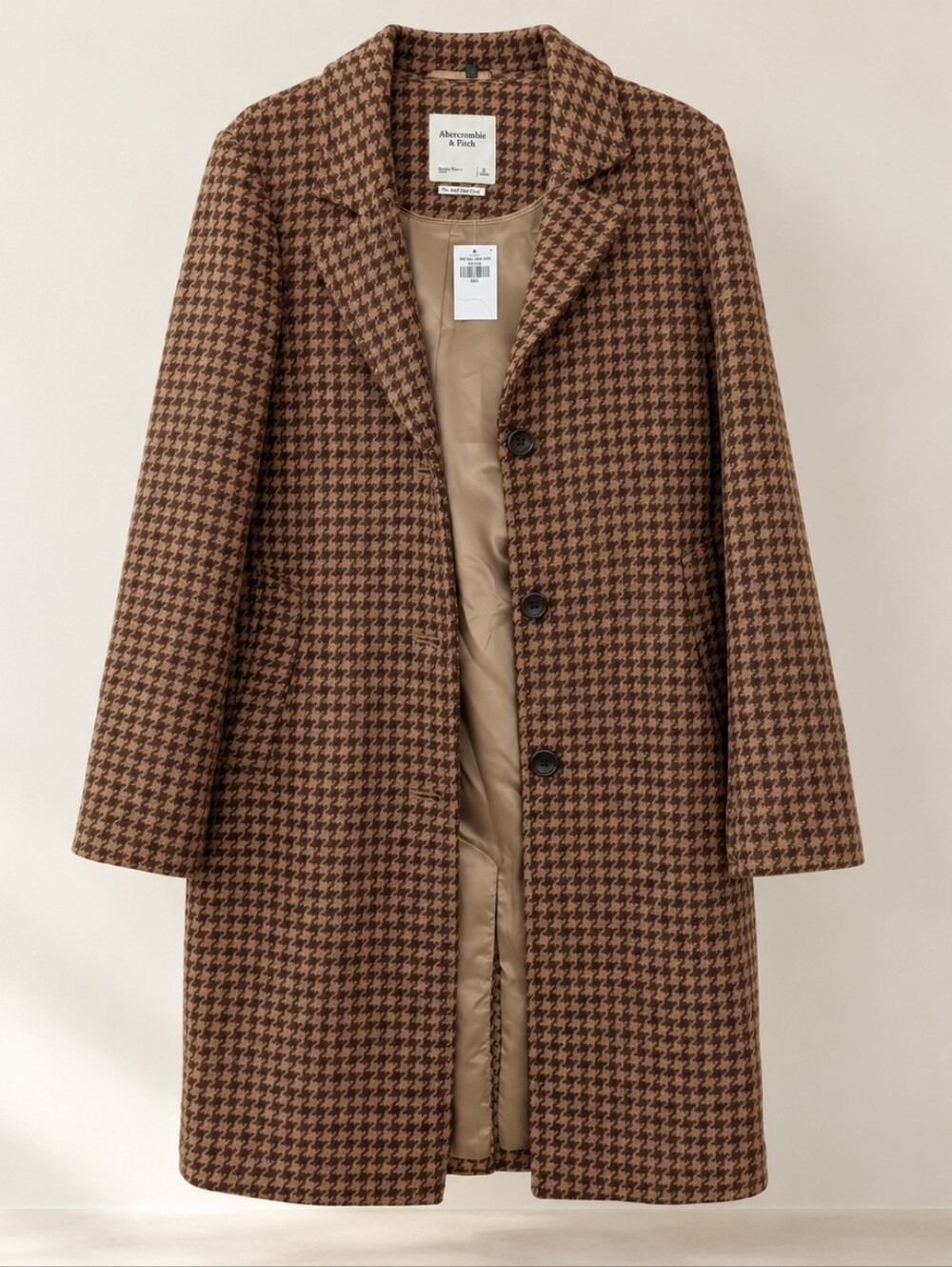 NWT Abercrombie & Fitch Dad Coat Small Brown Houndstooth Longline